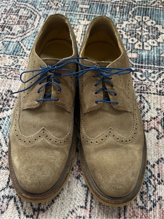 Frye Jim Wedge Wingtip Suede Oxford Grey Leather Shoes Men's Size 11 Blue Laces